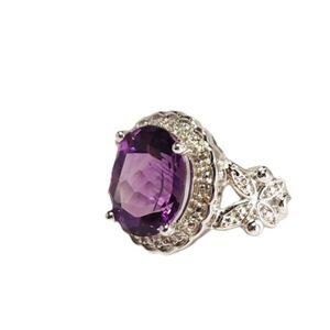 Amethyst Ring 3.1 Carats Sterling Silver Size 7